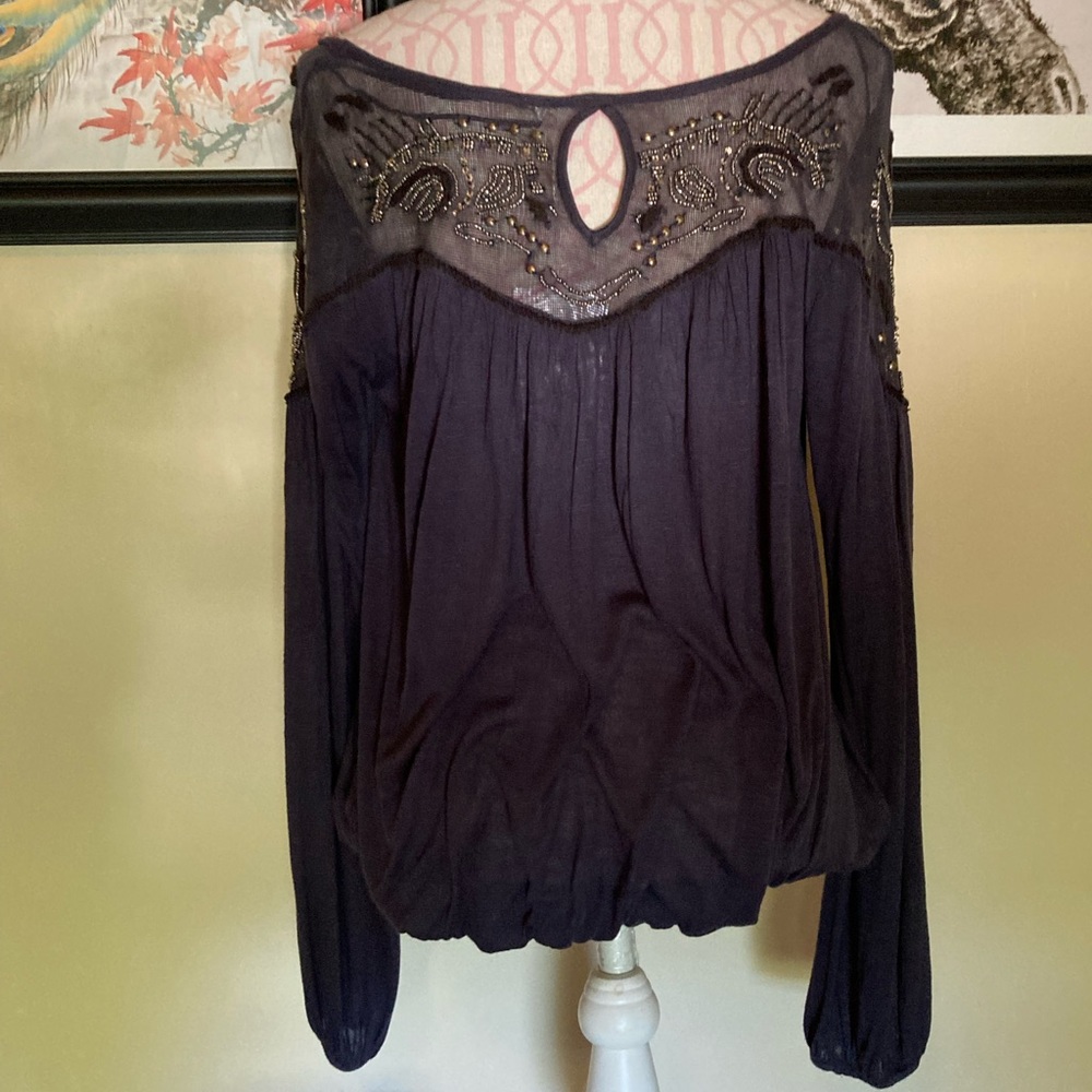 Free People Blue Embellished Top DEFECTS NWT - Picture 4 of 16